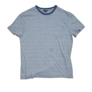 Express Linen Blend Pocket Tee – Blue Micro-Stripe Contrast Collar M